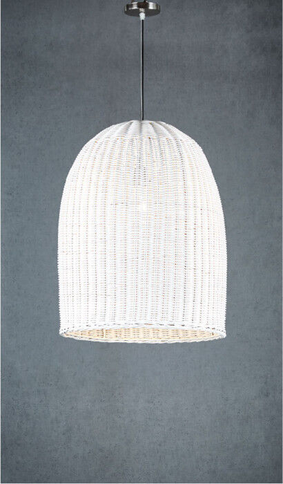 MEDIUM HIGH QUALITY WHITE WICKER BELL HANGING PENDANT LAMP - 45 D X 56 H CM