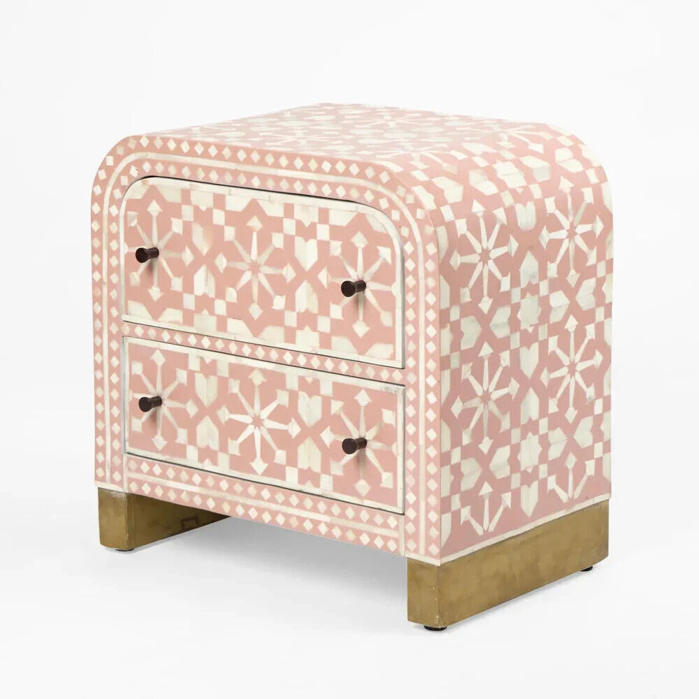 Adina Bone Inlay Bedside Table Peach/White By Florabelle Living