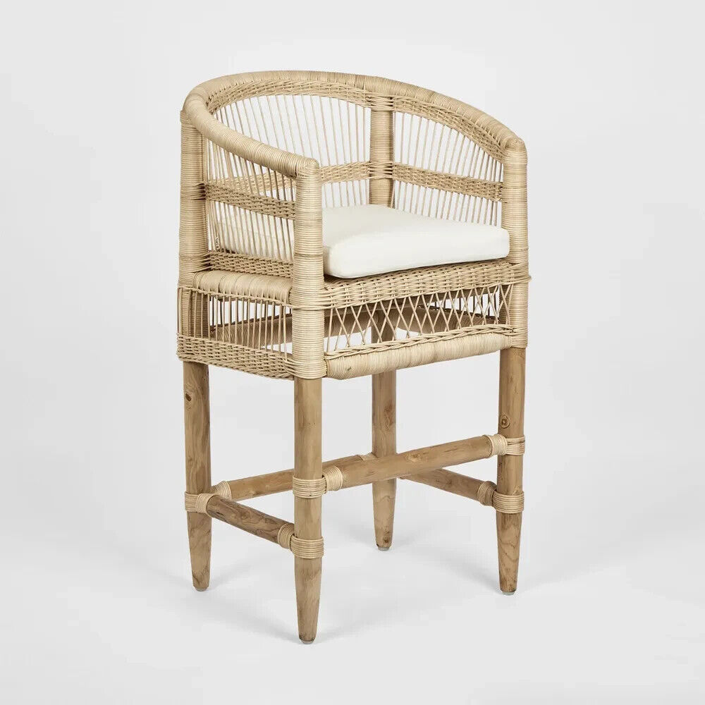 Livingstone Bar Chair Natural/White cushion - Outdoor Under-Cover By Florabelle