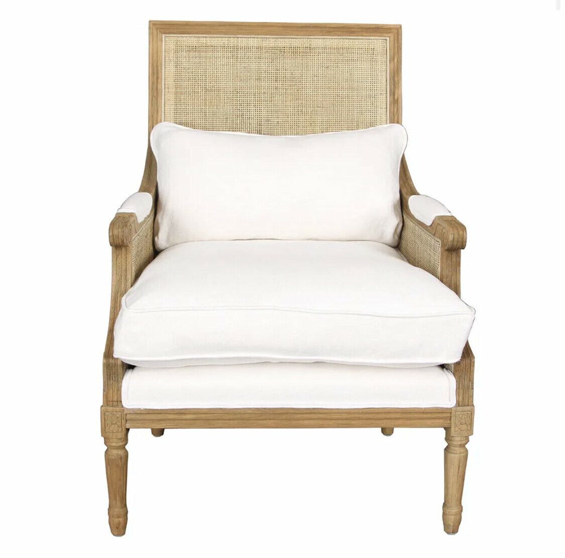 HICKS RATTAN CANED ARMCHAIR with White Cushions