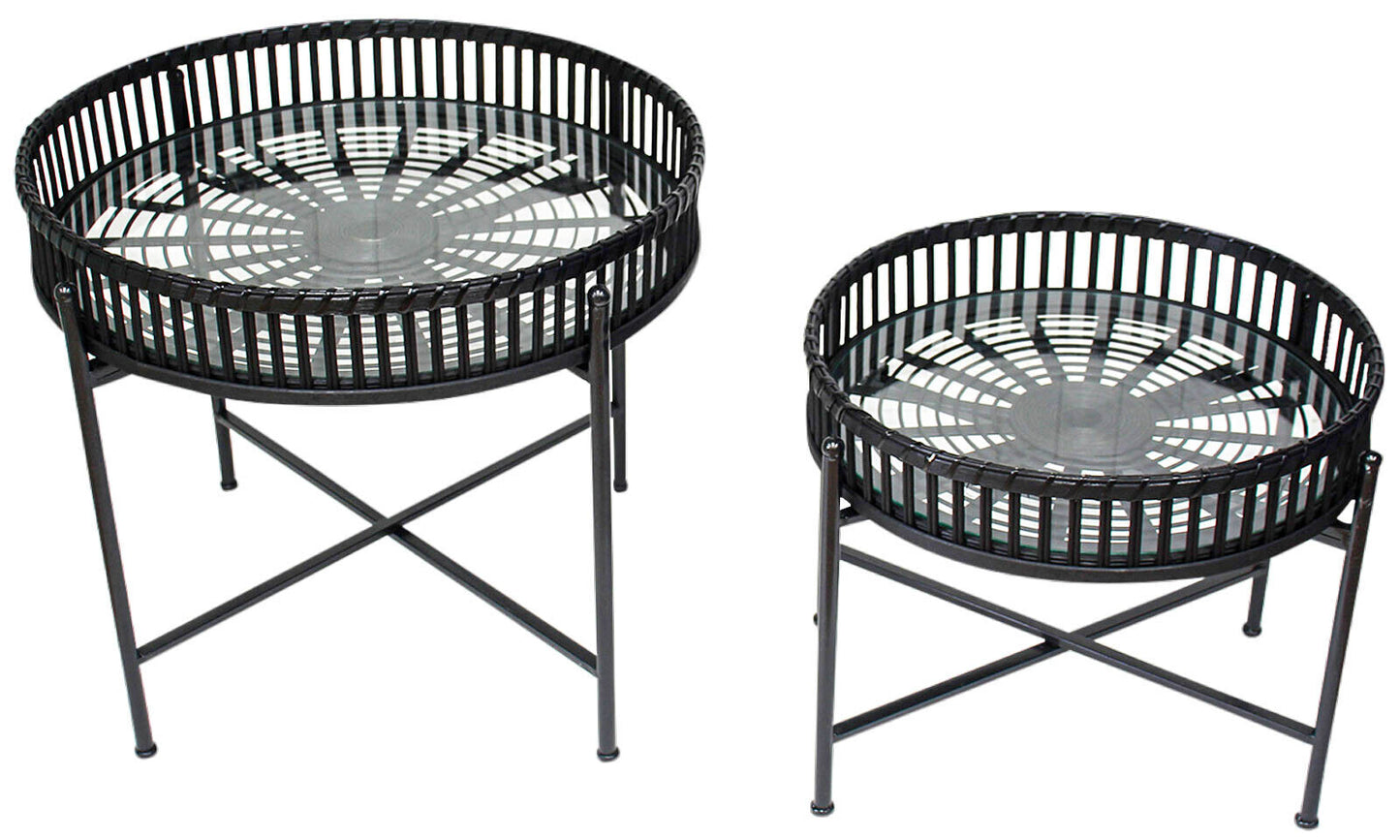 Set of 2 Cape Black side tables with bamboo top and metal base