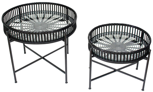 Set of 2 Cape Black side tables with bamboo top and metal base
