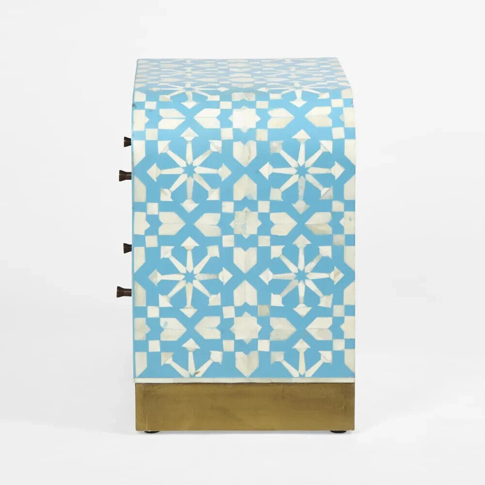 Adina Bone Inlay Bedside Table Aqua/White By Florabelle Living