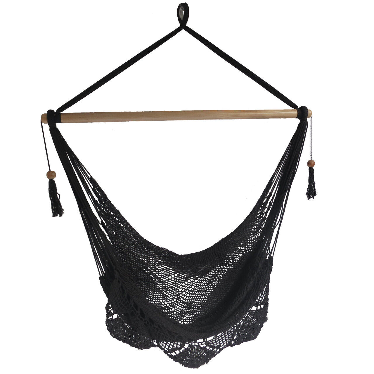 BLACK LARGE HANGING HAMMOCK CHAIR HANDMADE WITH CROCHET EDGE
