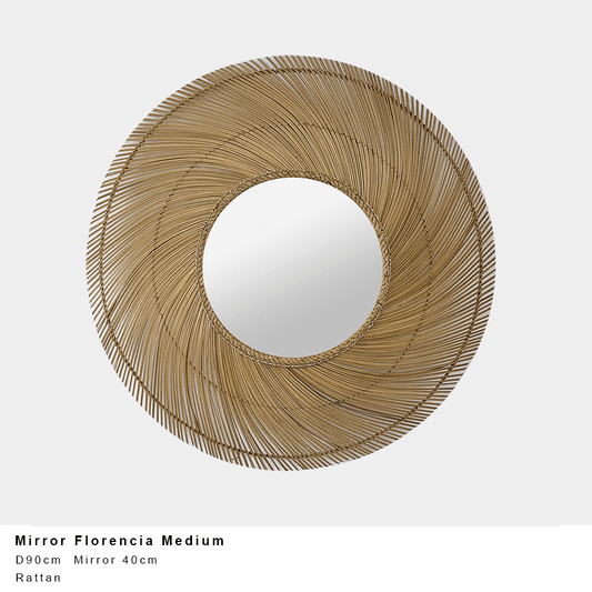 Rattan Mirror Beach, Coastal, Hamptons - Frame 90 cm - Mirror Size 40 cm