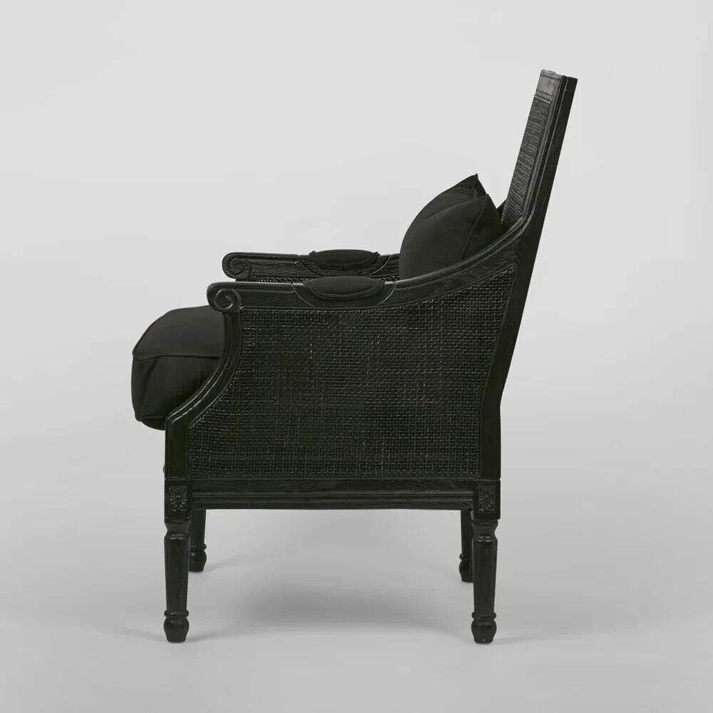 HICKS BLACK RATTAN CANED ARMCHAIR with Cushions by Florabelle
