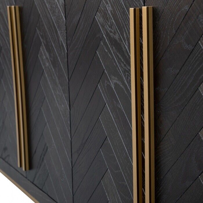 NEW Sideboard Side Baord - Black with unpolished Brass Handles and Base 179.5cm