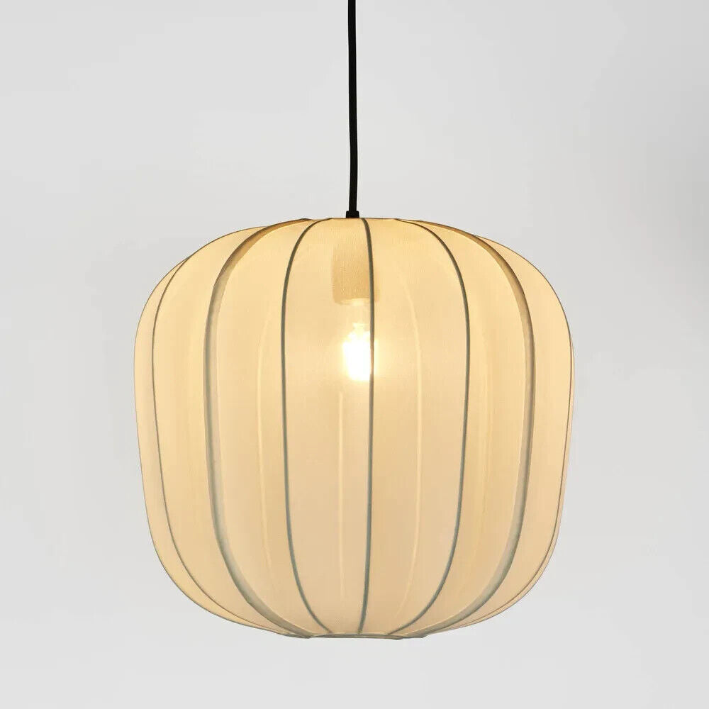 PUMPKIN CEILING PENDANT MEDIUM IVORY with Black Cord By Emac & Lawton