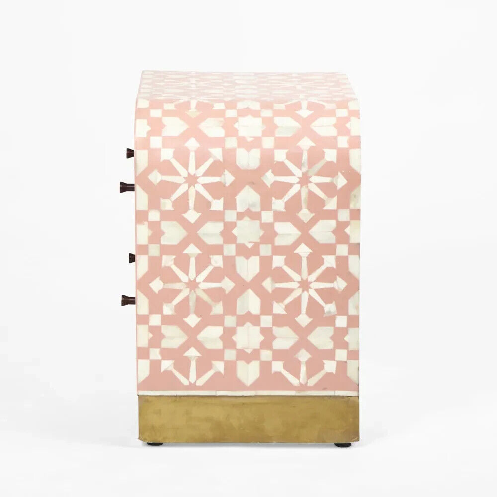 Adina Bone Inlay Bedside Table Peach/White By Florabelle Living