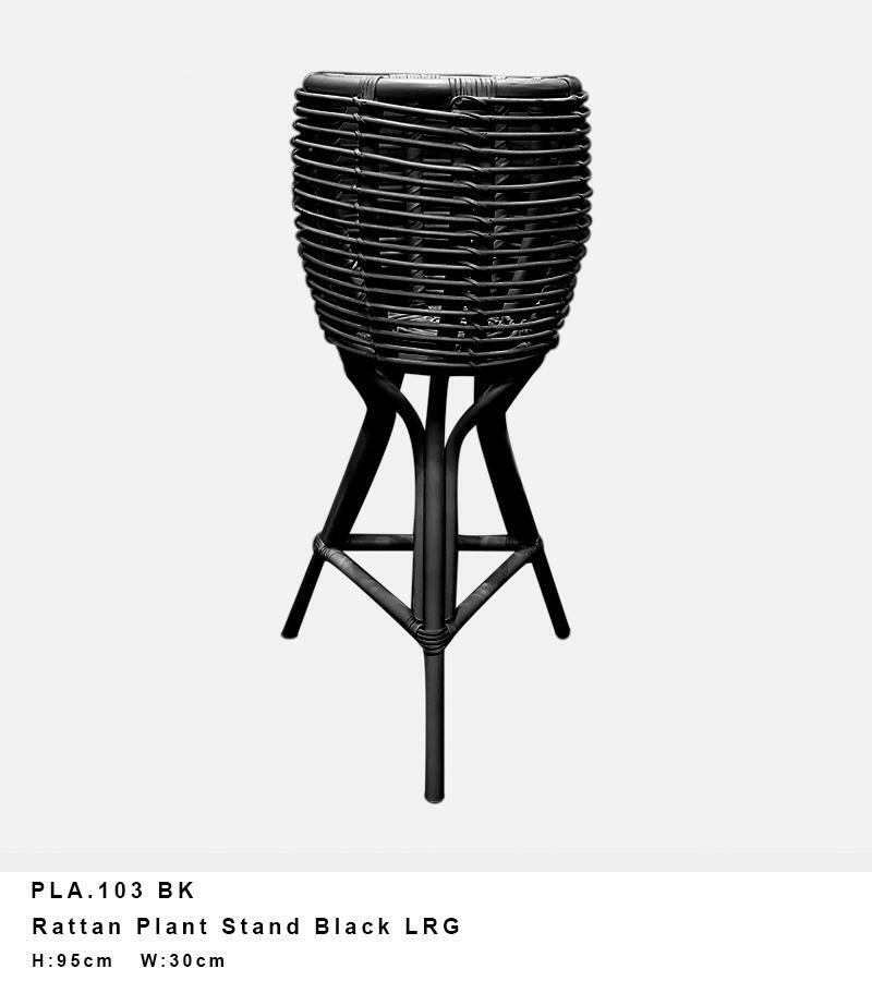 LARGE BLACK RATTAN PLANTER STAND  - 95 H X 30 W CM