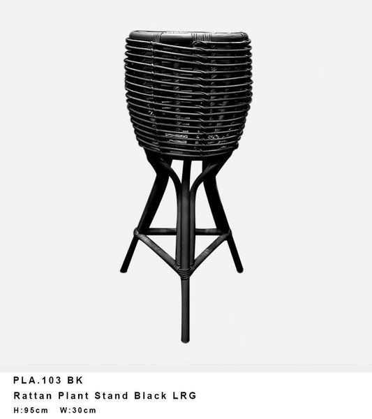 LARGE BLACK RATTAN PLANTER STAND  - 95 H X 30 W CM
