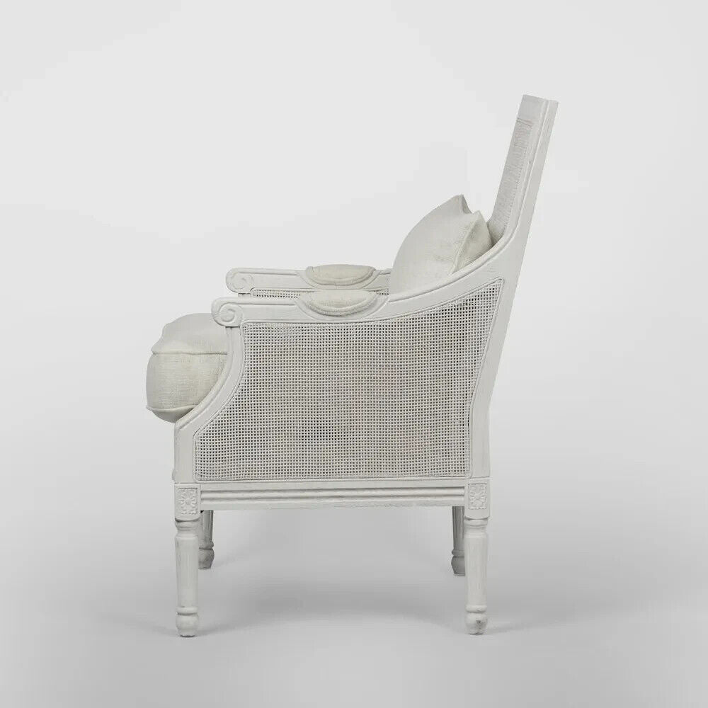 HICKS WHITE RATTAN CANED ARMCHAIR with Cushions by Florabelle