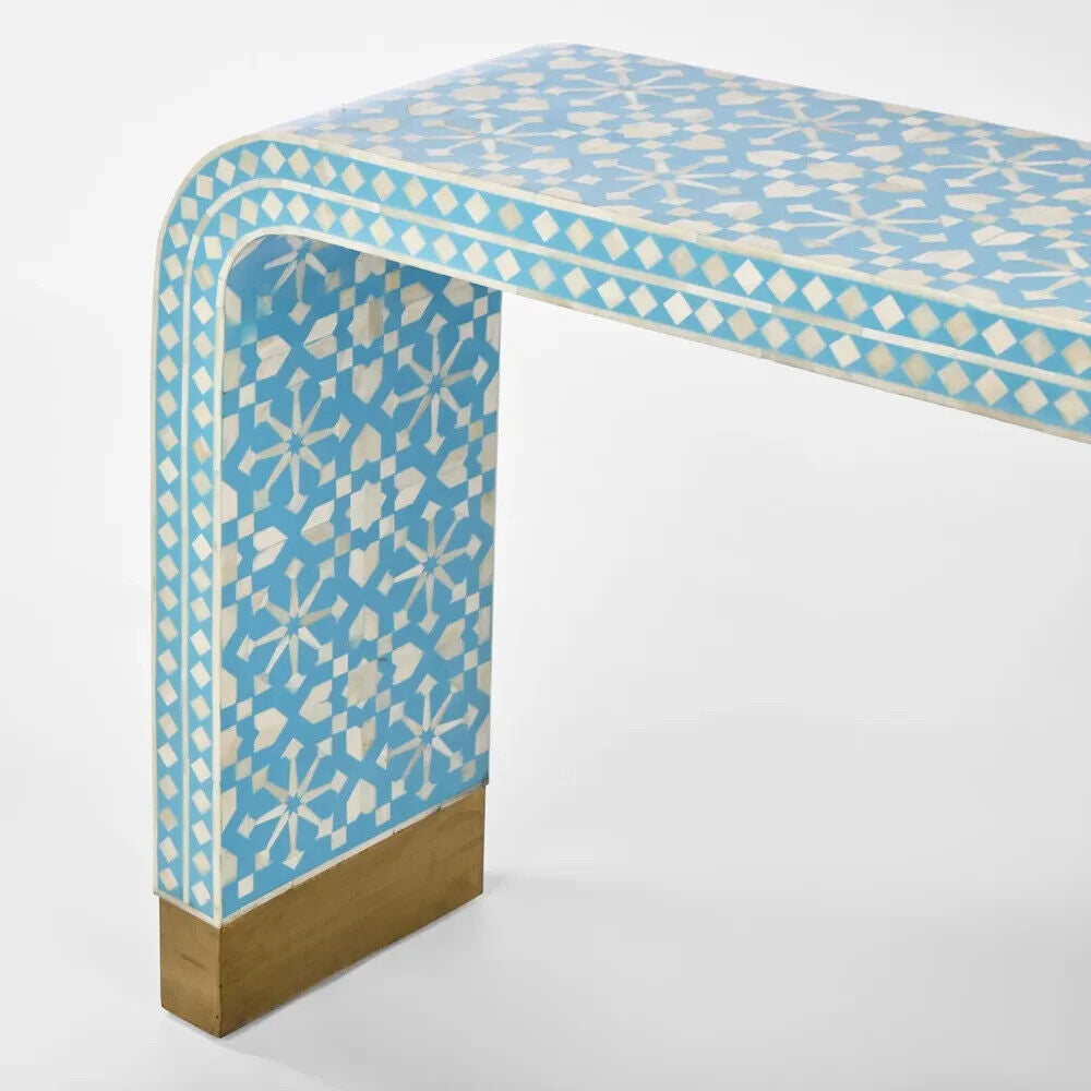 Adina Bone Inlay Console Table Aqua/White By Florabelle Living