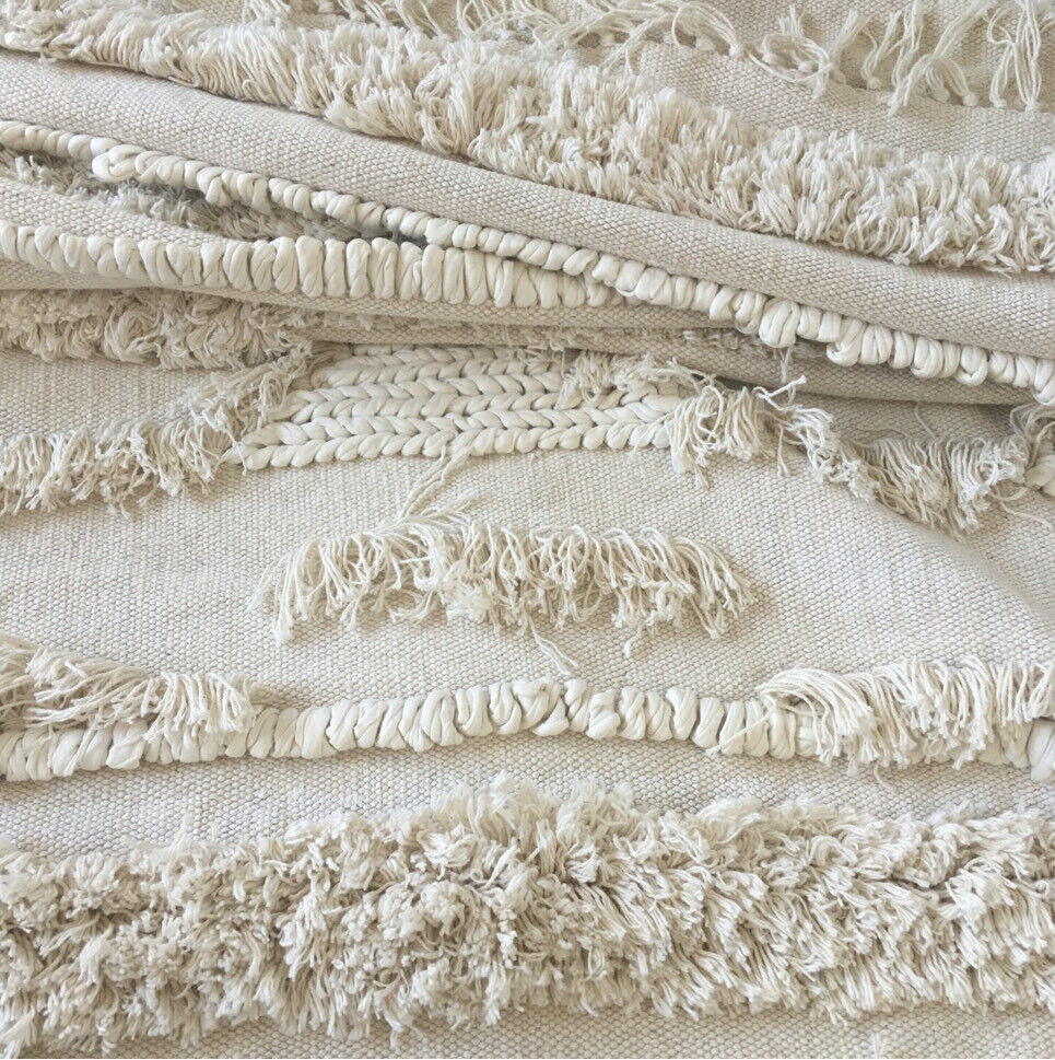 HIGH QUALITY BOHO  Floor Rug Dhurry Cotton Tuft in Natural 120 x 180 cm