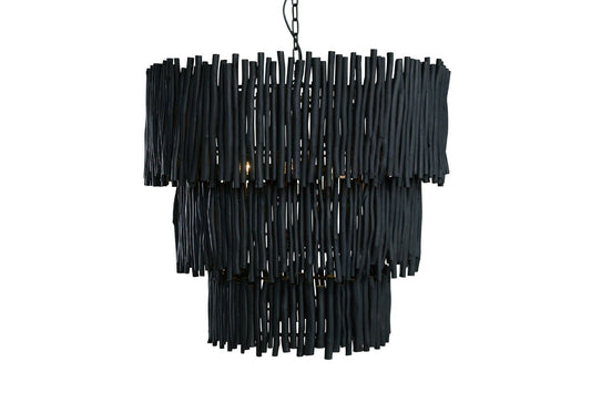Wood Candlestick Tiered Chandelier Black - D79 x H71cm