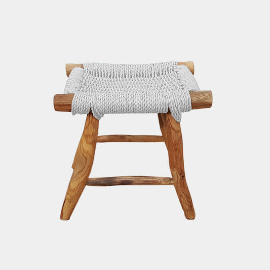 Teak Footstool with Woven Seagrass top in White finish