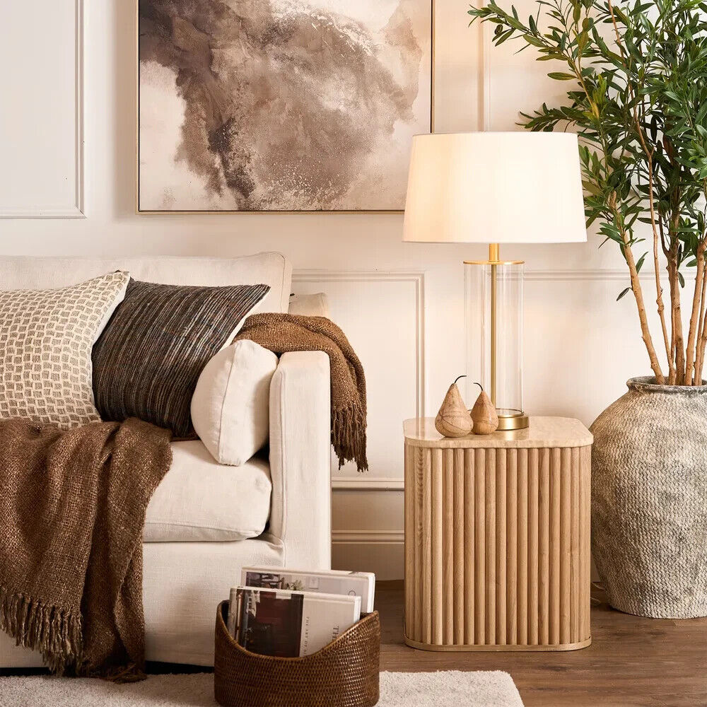 TRAVERTINE OAK SIDE TABLE By Florabelle Living