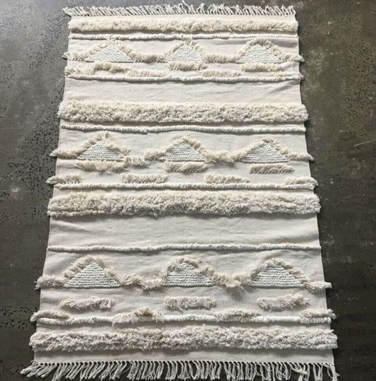 HIGH QUALITY BOHO  Floor Rug Dhurry Cotton Tuft in Natural 120 x 180 cm