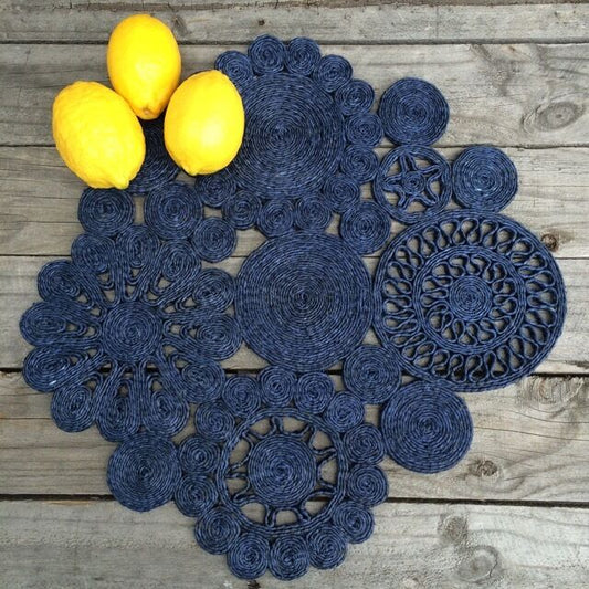 HIGH QUALITY INDIGO BLUE HAND MADE JUTE PLACE MAT / CENTRE MAT / PLACEMAT- 45CM