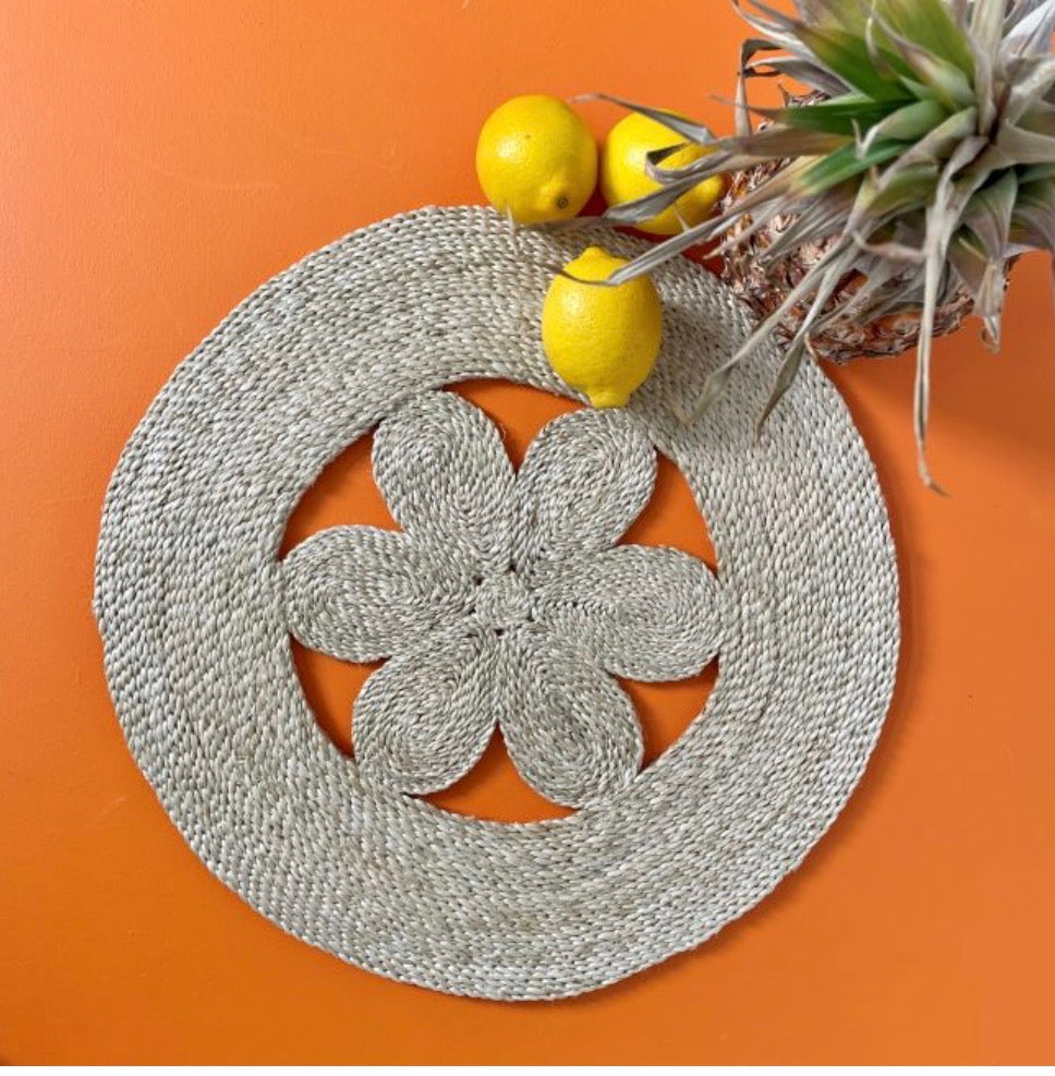 Handmade Jute Flower placemat / centre mat natural - 40 cm dia
