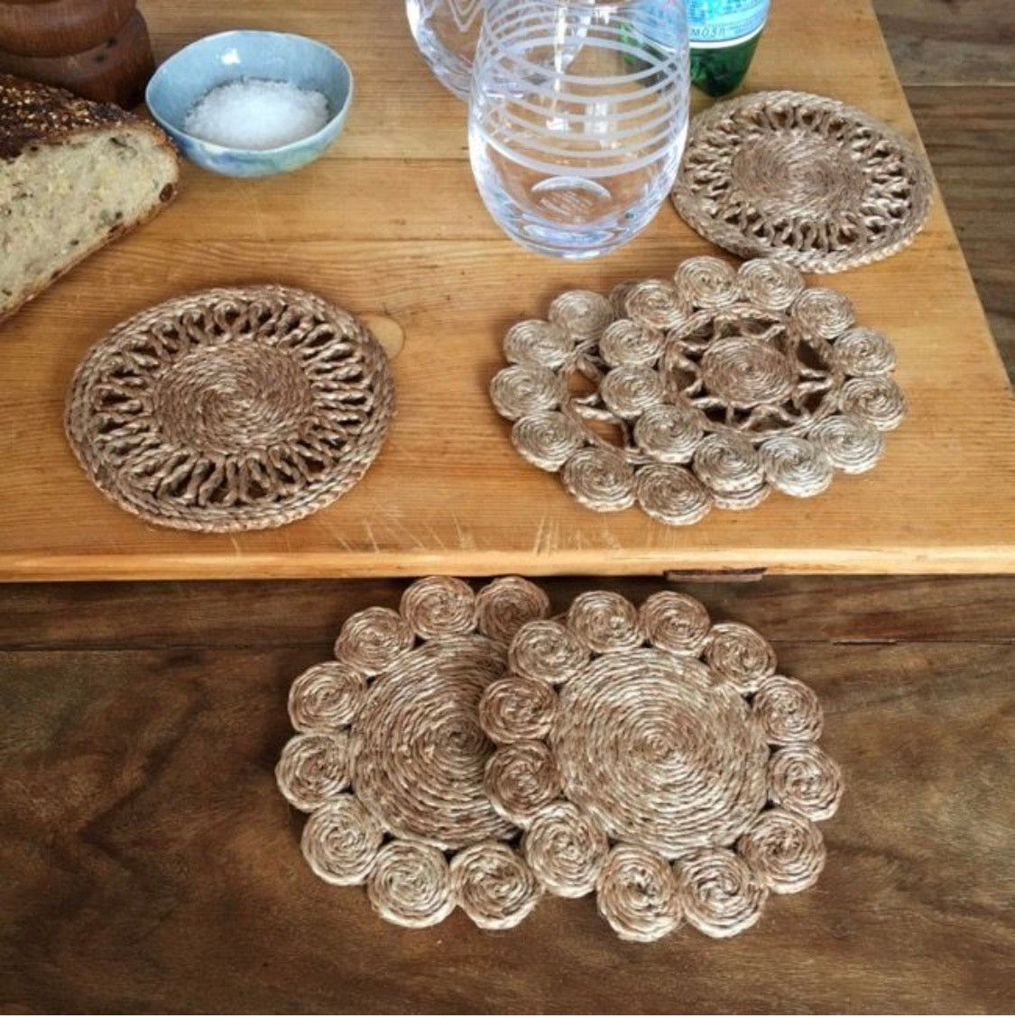 Handmade Jute Retro Coaster Set of 6 – spice colour