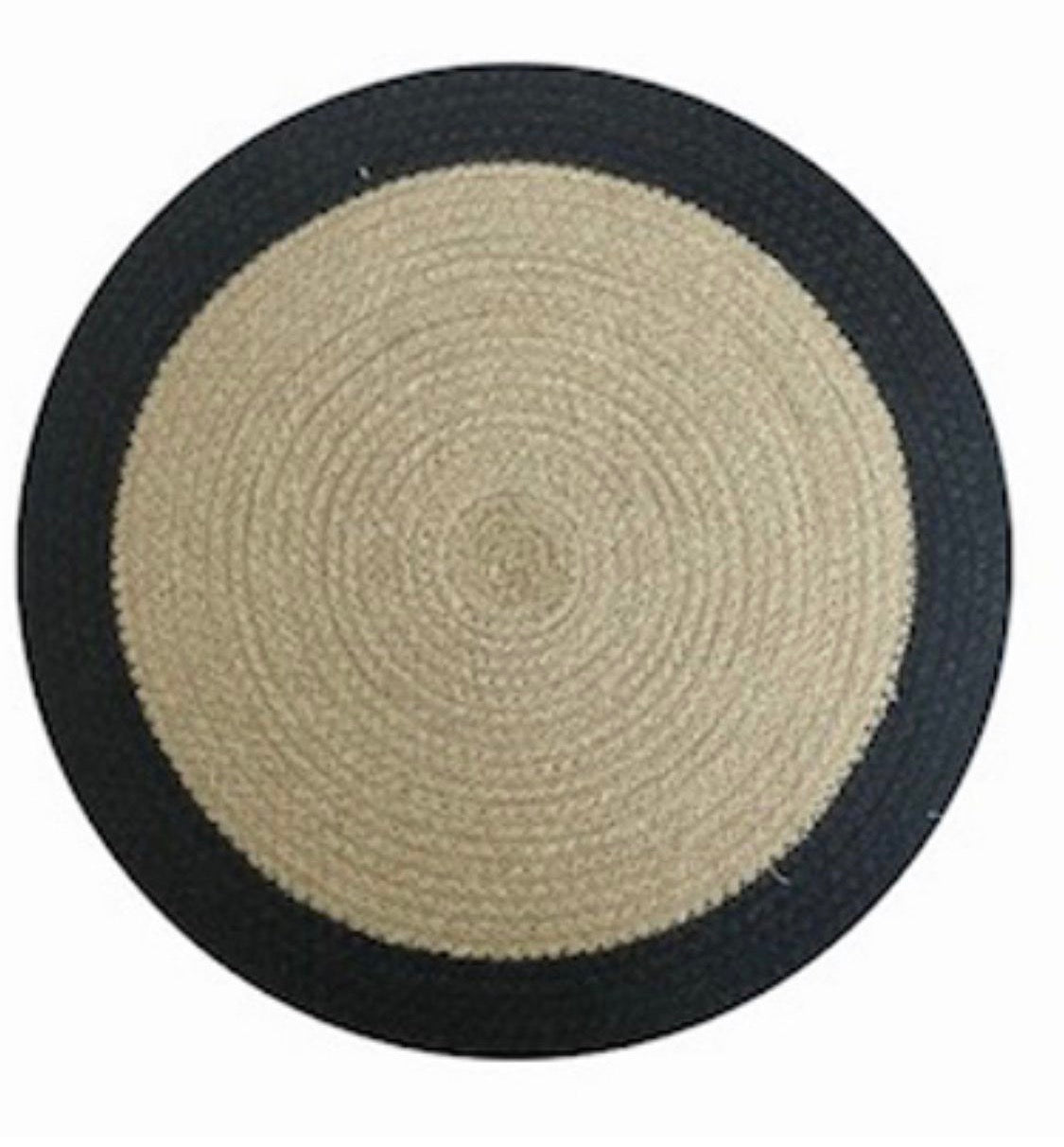 Large round natural jute centre / placemat with black edge 38 cm diameter