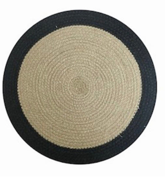 Large round natural jute centre / placemat with black edge 38 cm diameter