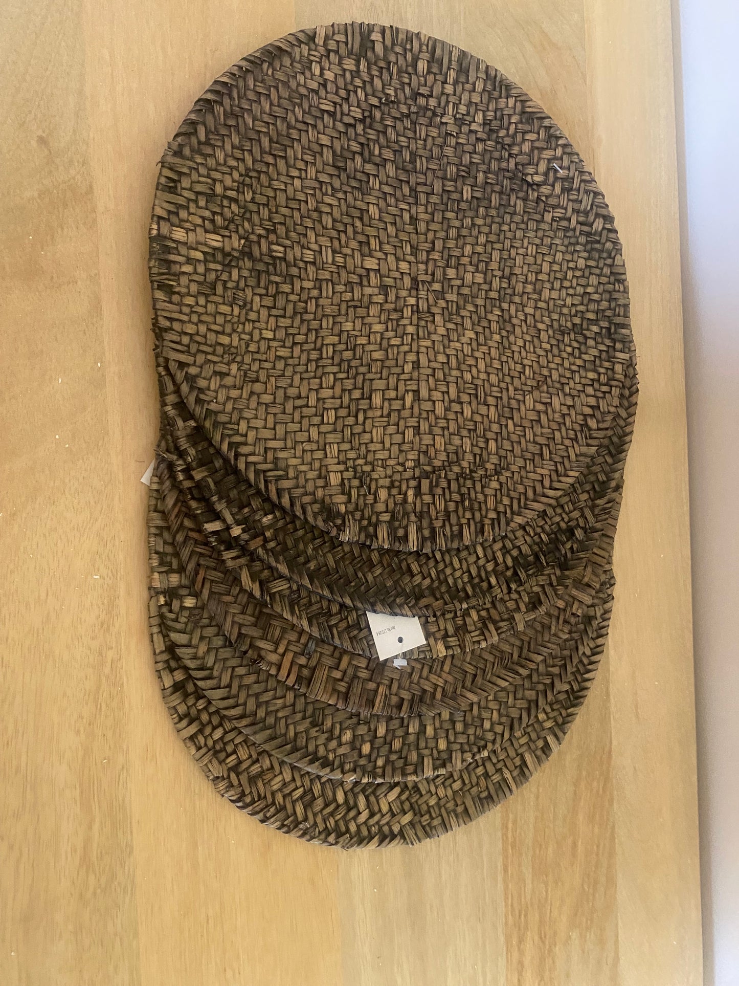 Set of 6 vintage brown long weave place mats- 30 cm diameter