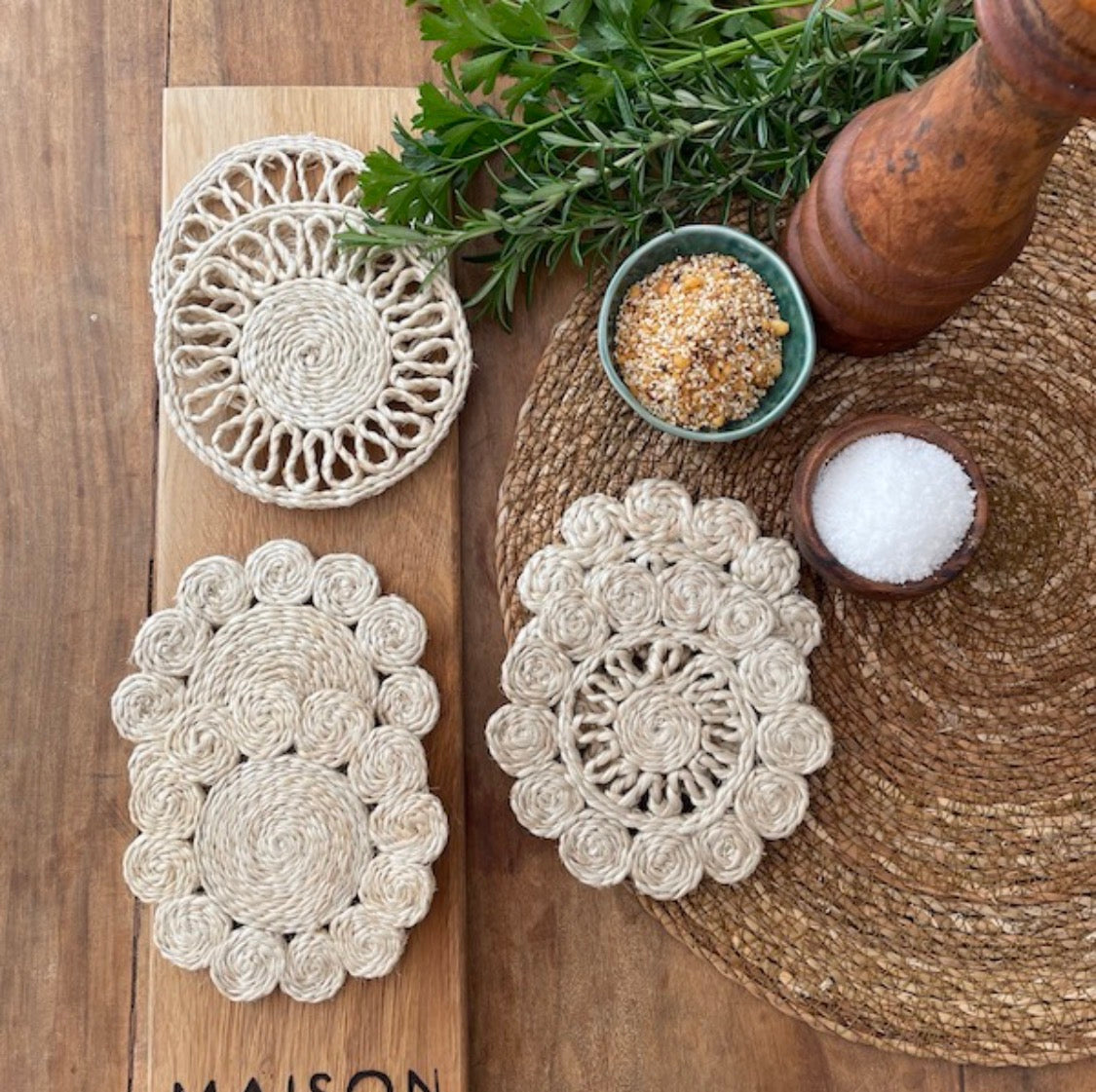 Handmade Jute Retro Coaster Set of 6 – Natural
