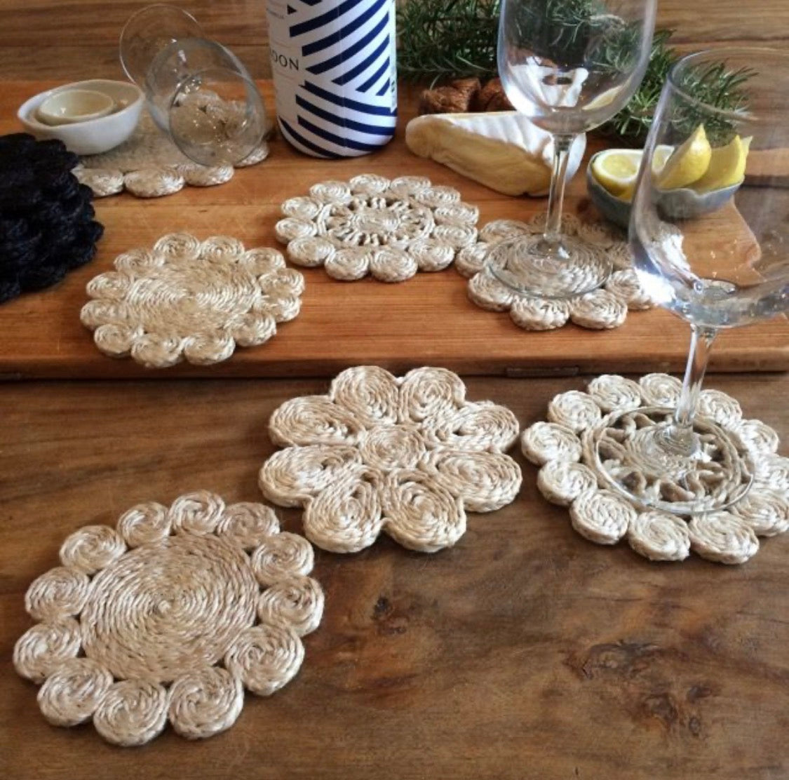 Handmade Jute Retro Coaster Set of 6 – Natural