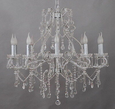 FRENCH CHIC 10 ARM SILVER IRON CHANDELIER WITH GENUINE GLASS CRYSTALS-RRP$1599
