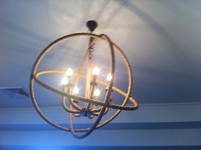 VINTAGE STYLE HUGE IRON AND JUTE 7 LIGHT PENDANT -
