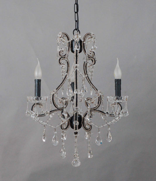 ISABELLA BLACK IRON 3 ARM CHANDELIER WITH GENUINE GLASS CRYSTALS RRP$359.00