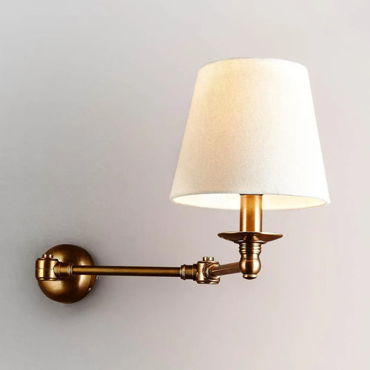 Portland Wall Light Base Brass includes Linen Taper Lamp Shade XXS Ivory